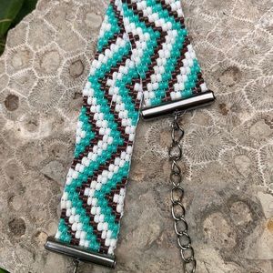 Hand Loomed Chevron boho Bracelet-Turquoise Brown